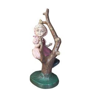Vintage porcelain girl sitting on the apple tree figurine 12”